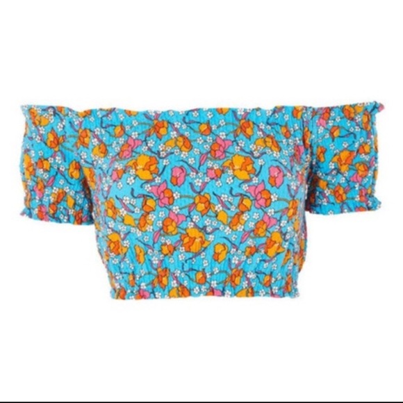 Topshop Tops - Topshop floral off the shoulder crop top